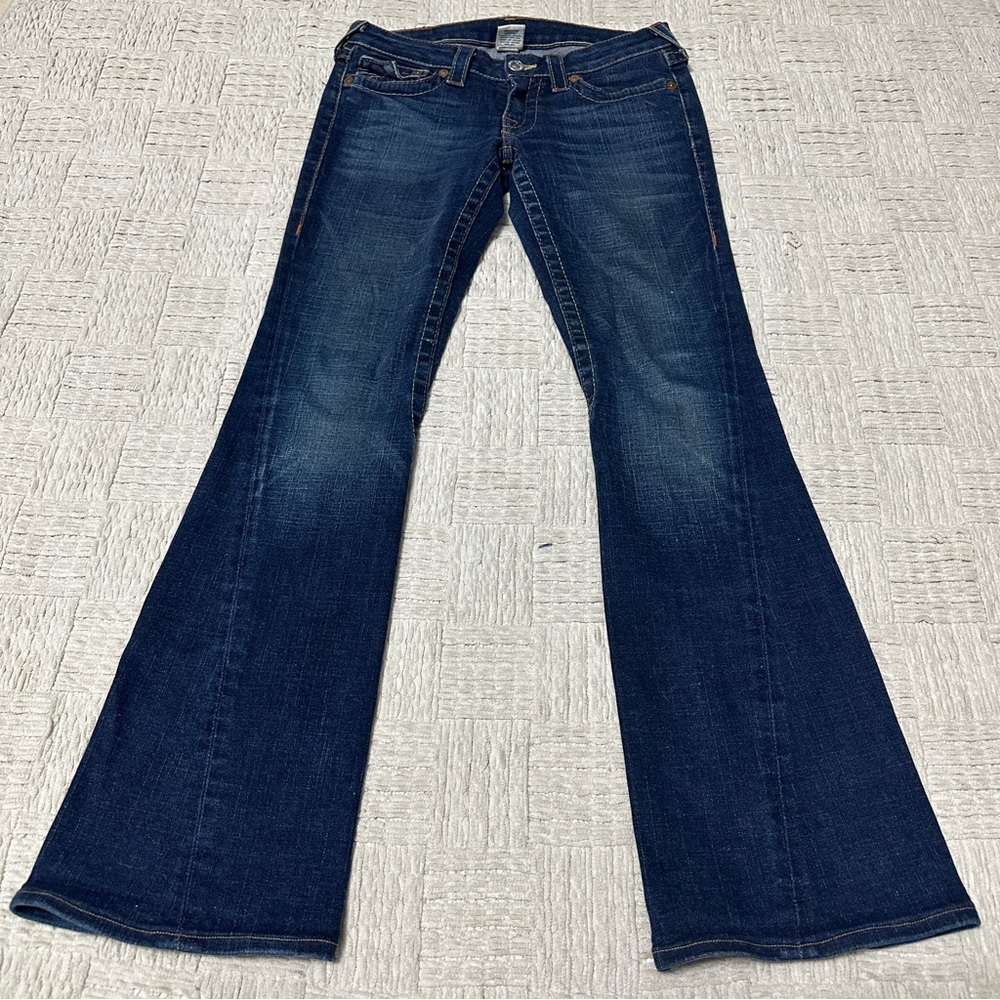 True Religion Women’s 29 Joey T Flap Pocket Flared Jeans Medium Blue Wash